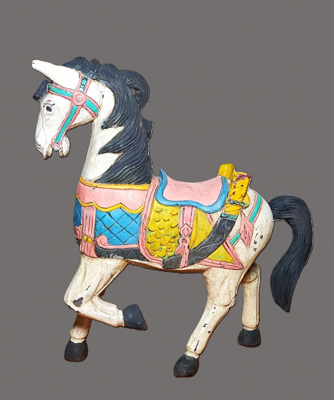 Horse, Indian hand-painted teak sculpture, early 20th century 4