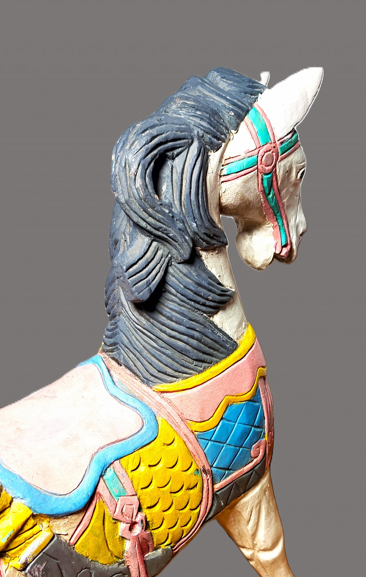 Horse, Indian hand-painted teak sculpture, early 20th century 5