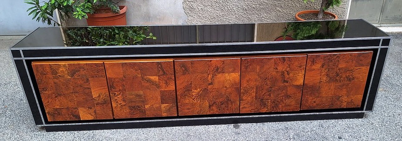 Laquered walnut, briar & metal sideboard by Gorgoni for Turri, 1970s 1