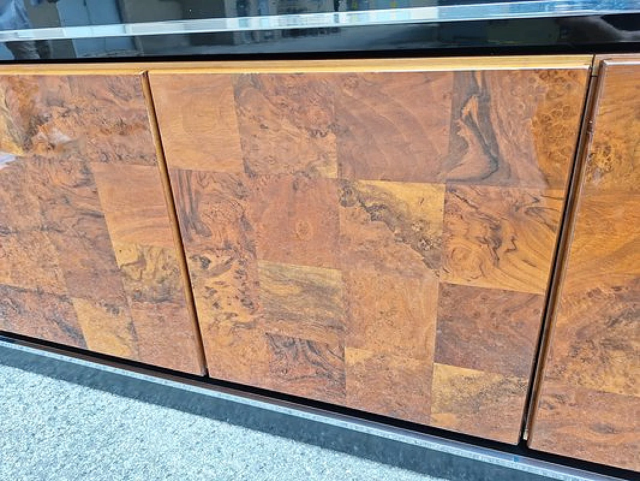 Laquered walnut, briar & metal sideboard by Gorgoni for Turri, 1970s 2