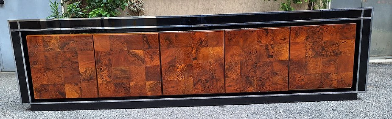 Laquered walnut, briar & metal sideboard by Gorgoni for Turri, 1970s 3