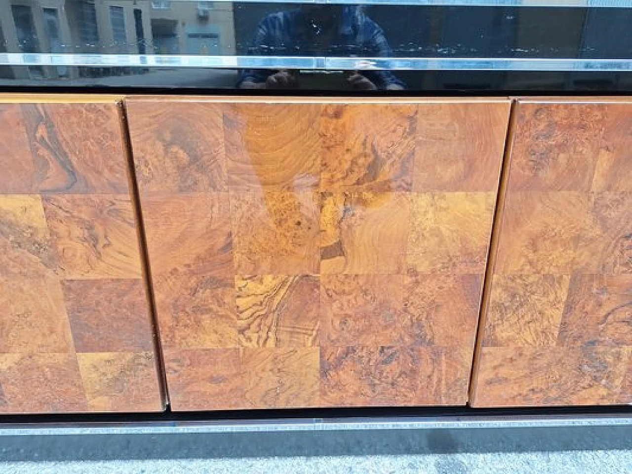 Laquered walnut, briar & metal sideboard by Gorgoni for Turri, 1970s 4