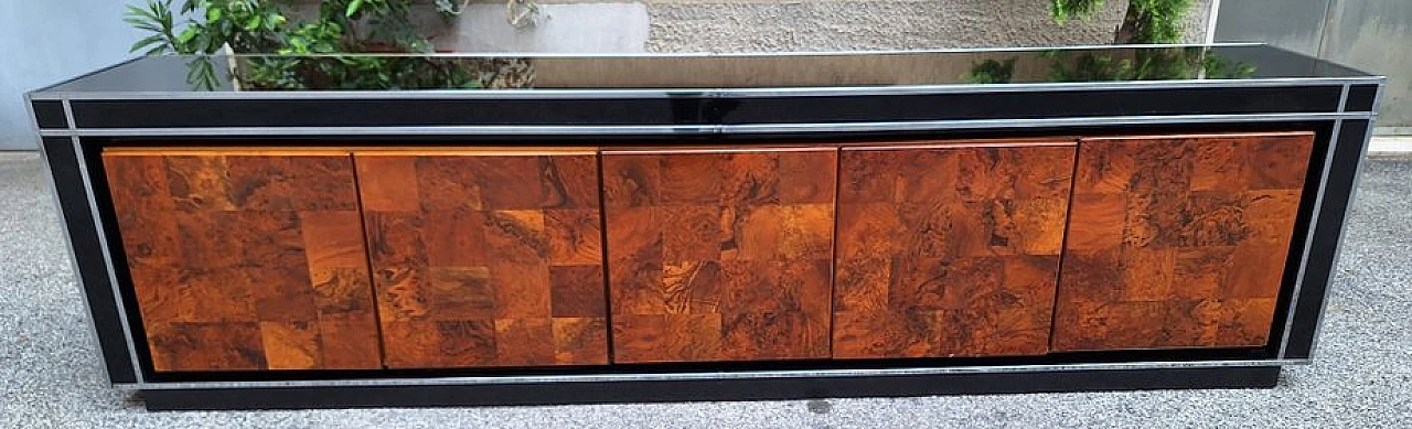 Laquered walnut, briar & metal sideboard by Gorgoni for Turri, 1970s 5