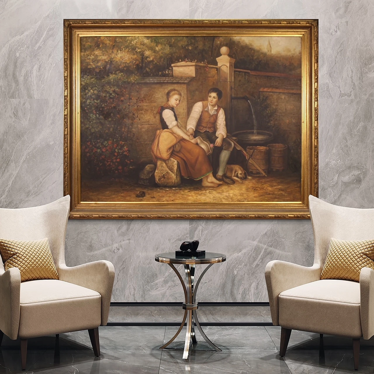 Innamorati alla fontana, acrilico su tela, anni '80 16