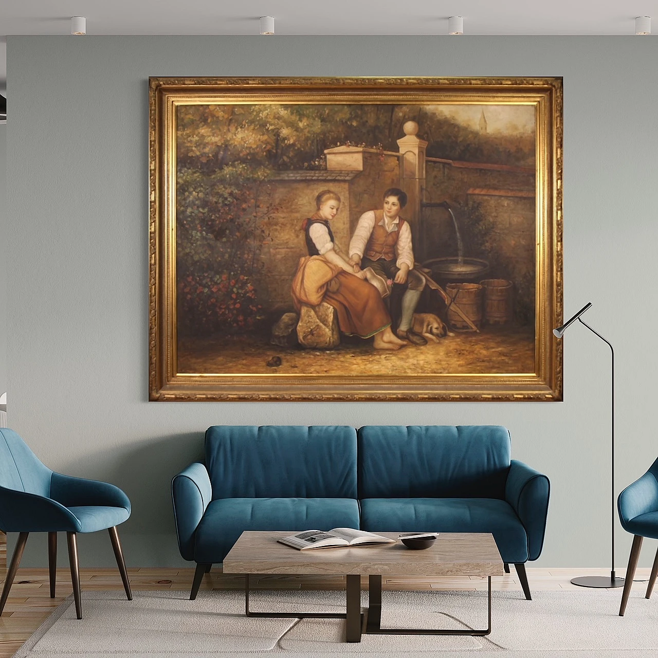 Innamorati alla fontana, acrilico su tela, anni '80 18