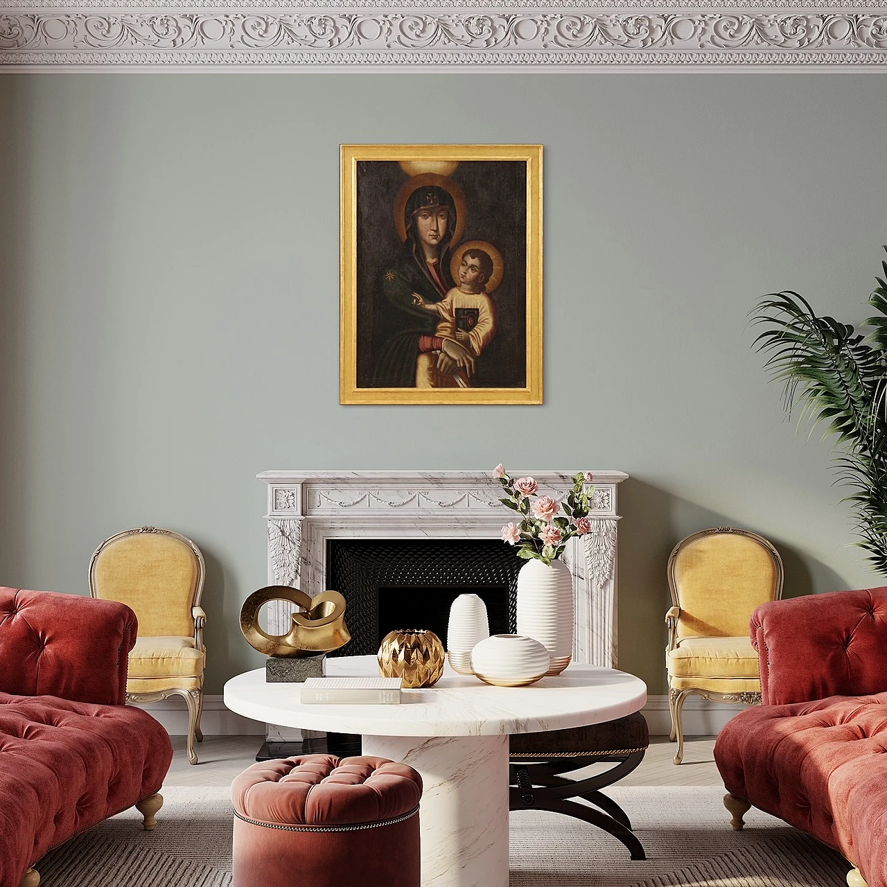 Madonna con bambino, dipinto olio su tela in stile bizantino, '800 17