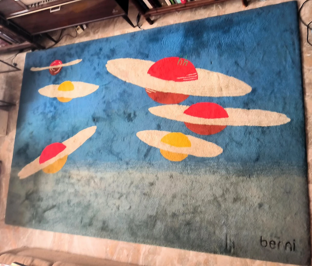 Grande TAPPETO "Pianeti nel Blu" di BERNI, anni '80 11