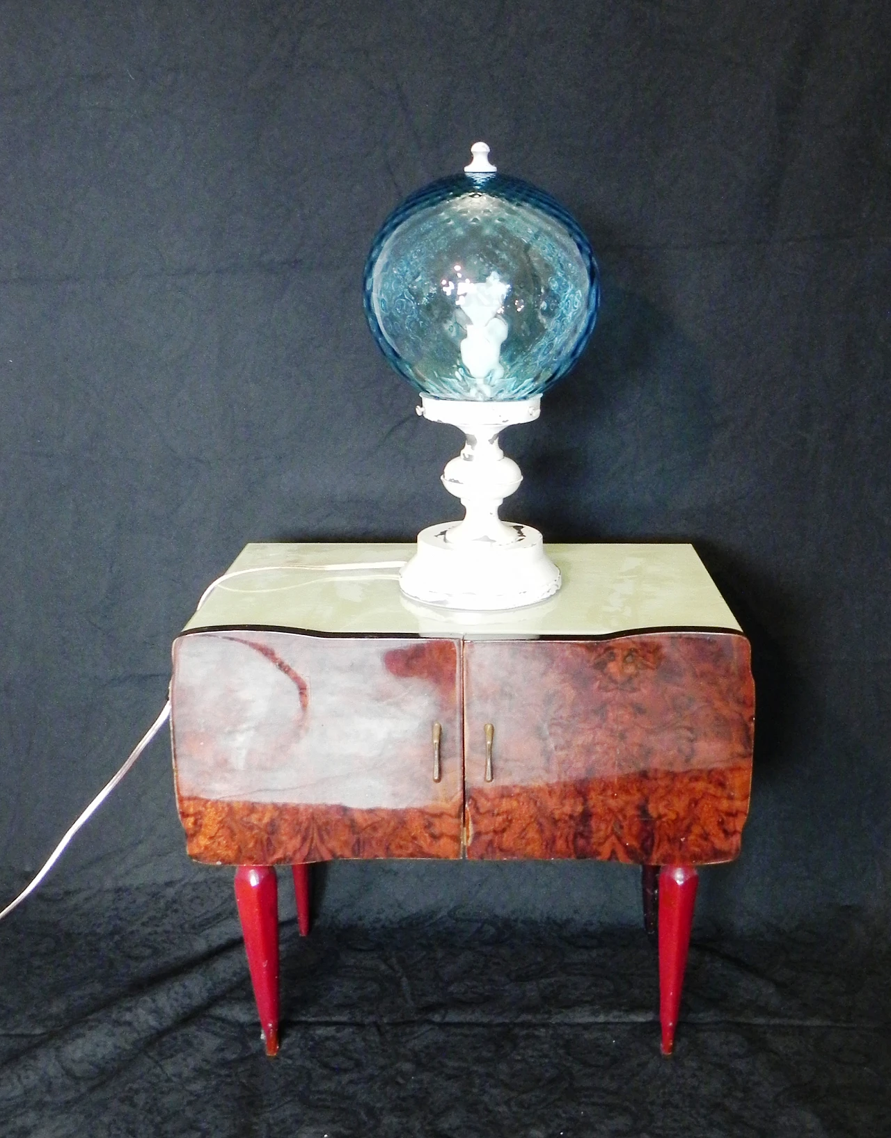 Lampada da tavolo in metallo e vetro soffiato blu, anni '70 7