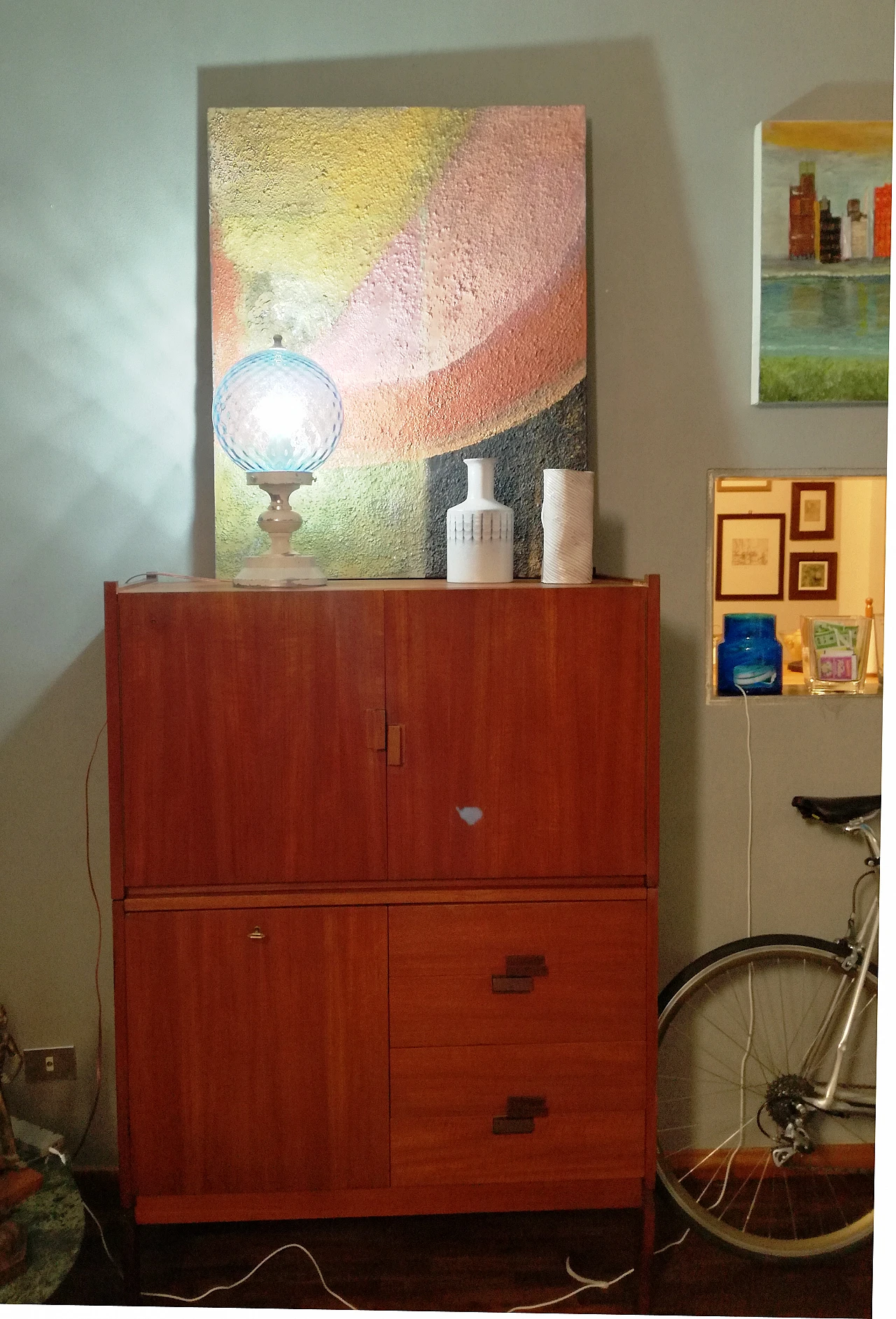 Lampada da tavolo in metallo e vetro soffiato blu, anni '70 9