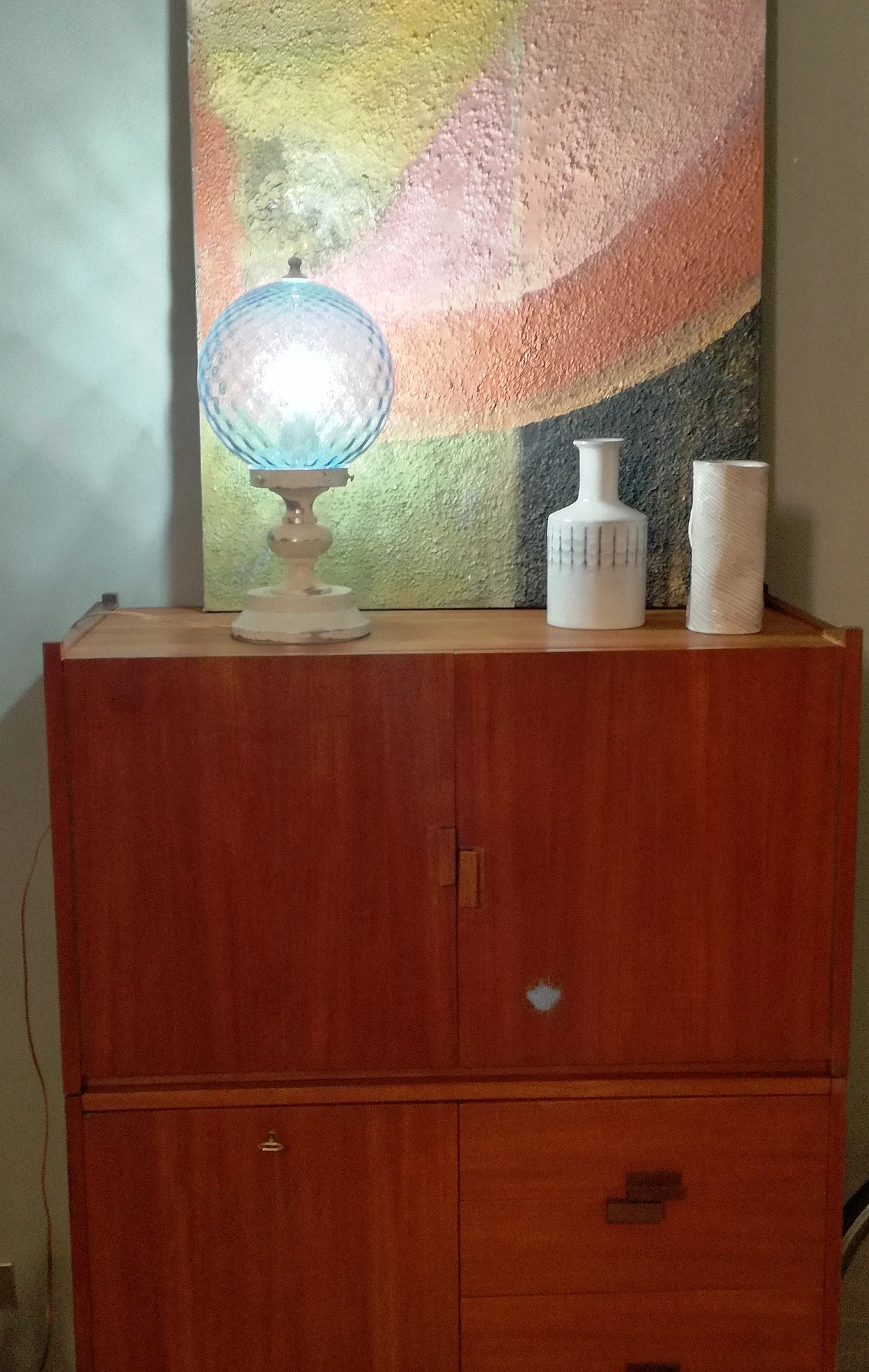 Lampada da tavolo in metallo e vetro soffiato blu, anni '70 10