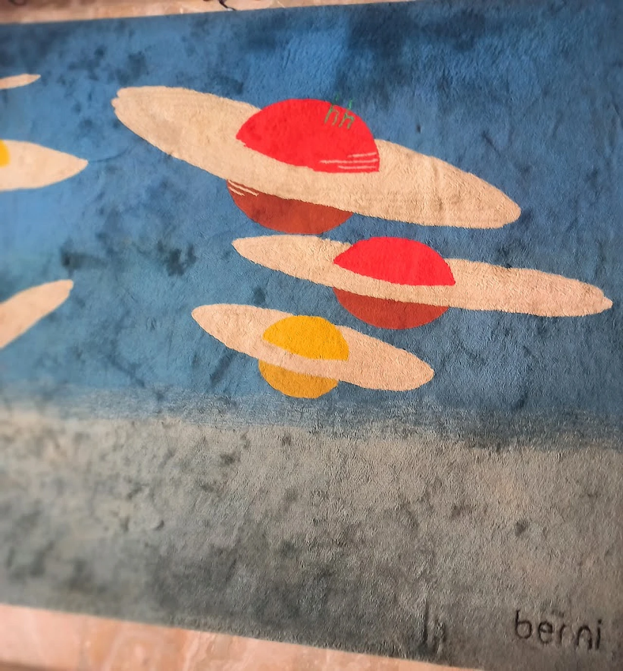 Grande TAPPETO "Pianeti nel Blu" di BERNI, anni '80 13