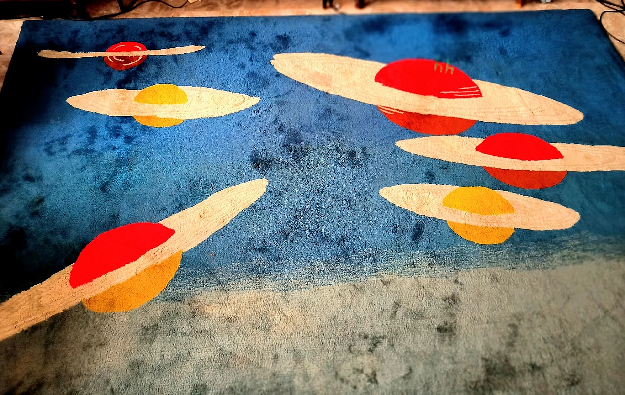 Grande TAPPETO "Pianeti nel Blu" di BERNI, anni '80 15