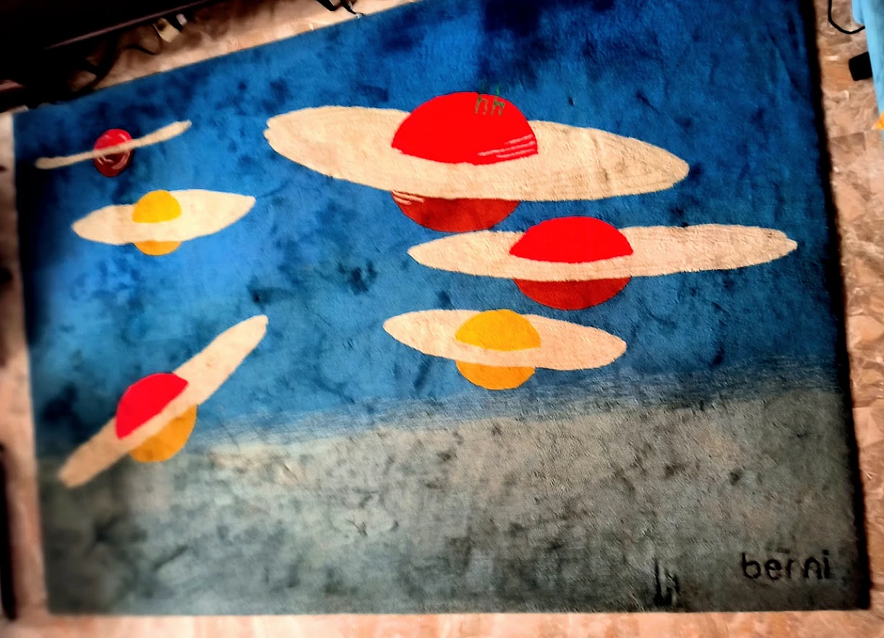 Grande TAPPETO "Pianeti nel Blu" di BERNI, anni '80 18