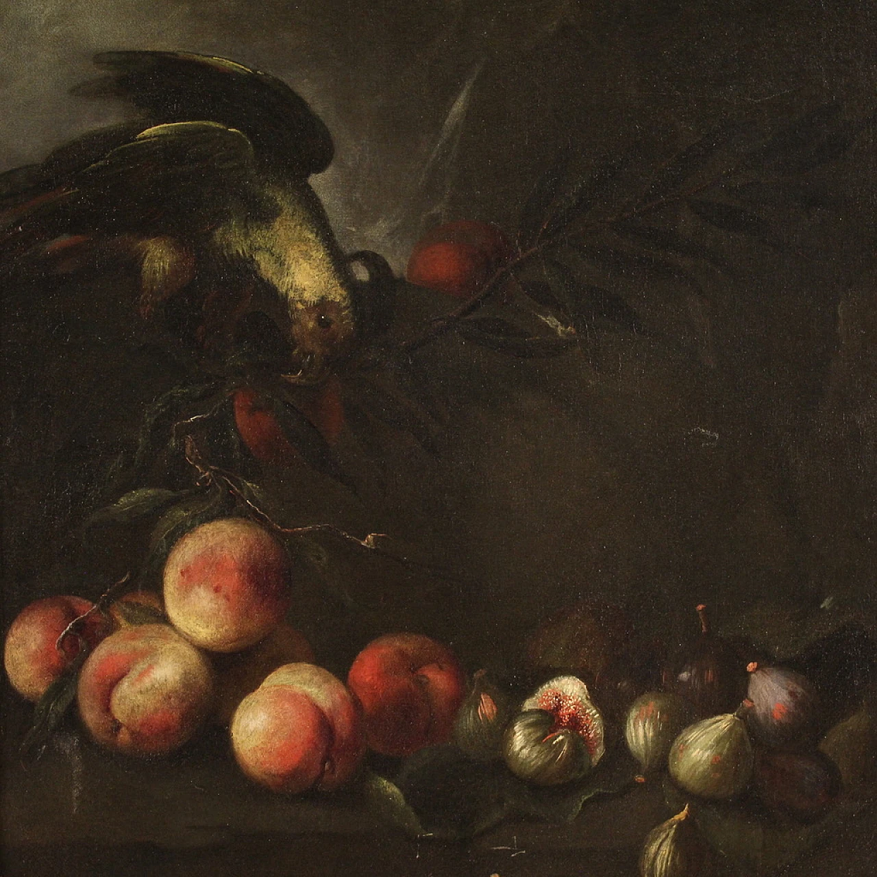 Nature morte con pappagalli, coppia di dipinti a olio su tela, '600 10