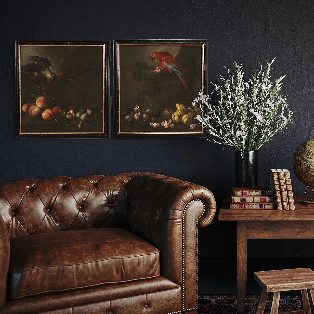 Nature morte con pappagalli, coppia di dipinti a olio su tela, '600 15