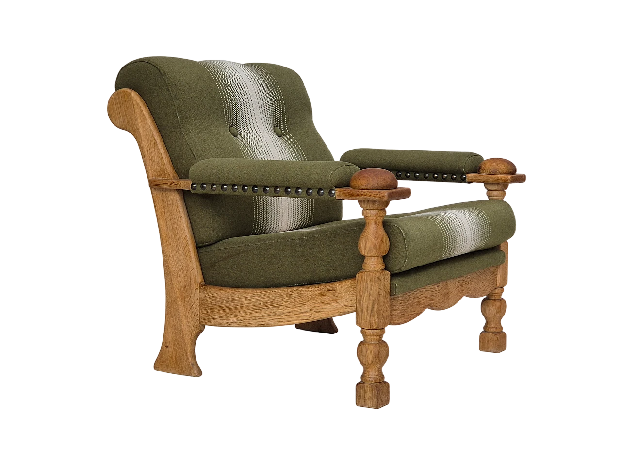 Danish wool and solid oak armchair, 1970s 19