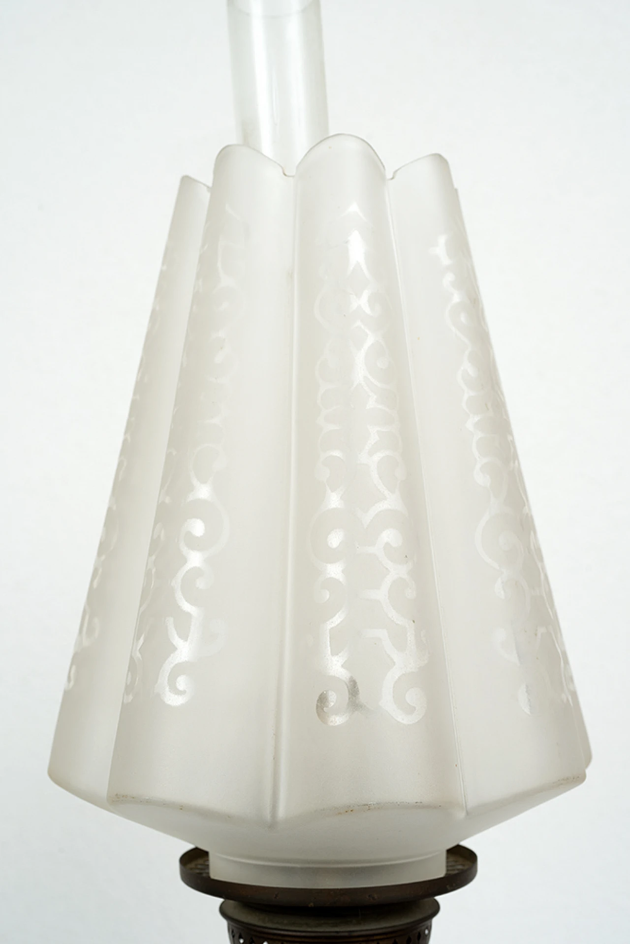 Coppia di lampade a petrolio napoletane in ceramica e vetro, '800 4