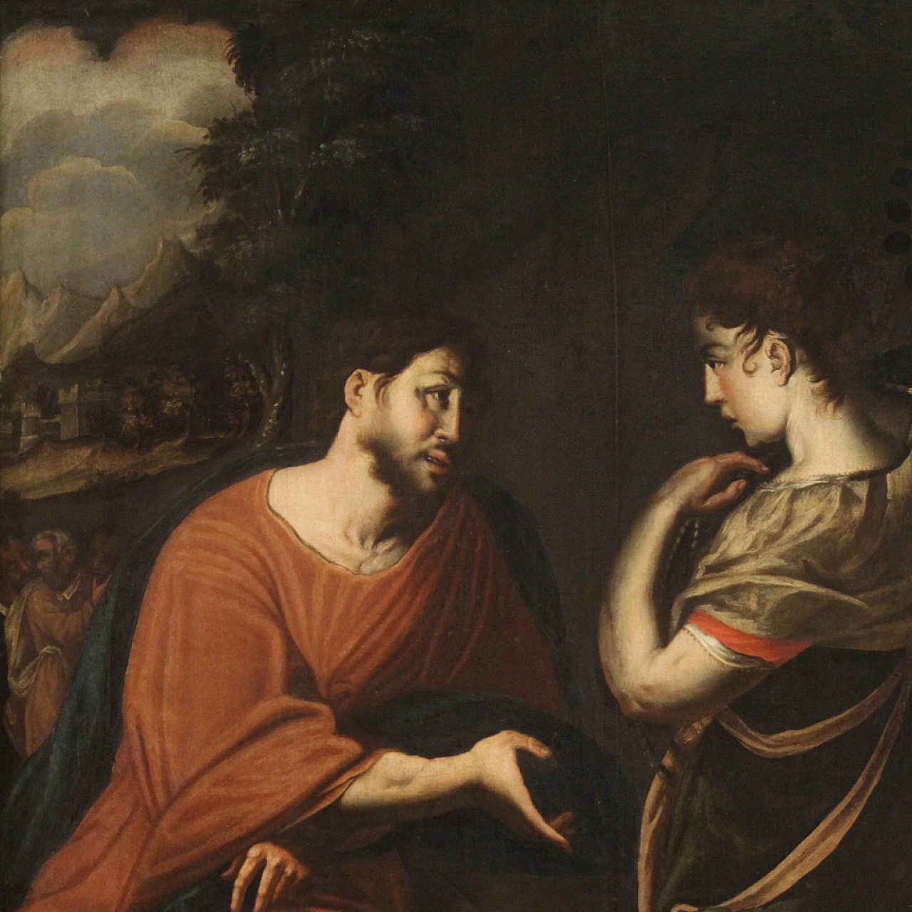 Christ and the Samaritan woman, oil painting on canvas, 17th century 5