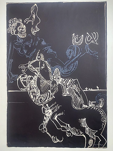 J. G. Ortega, Guerriero e la sua morte, acquatinta e carborundum, 1971