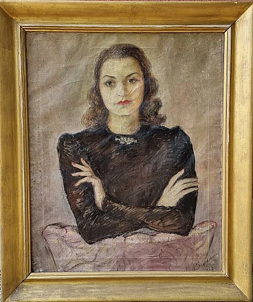 Andrea Scaramucci, ritratto femminile, dipinto a olio su tela, 1940