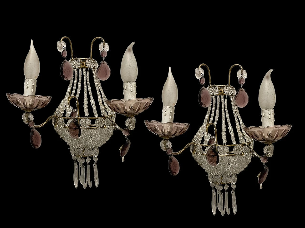 Pair of wall lights with glass beads, 1980s 2