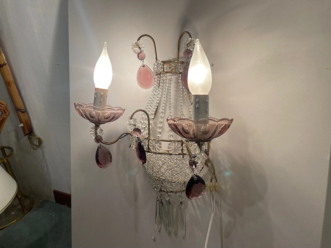 Pair of wall lights with glass beads, 1980s 4