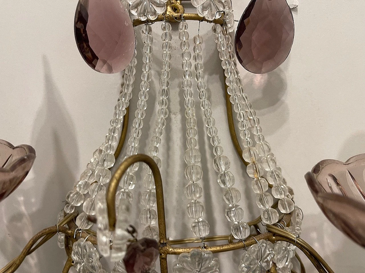 Pair of wall lights with glass beads, 1980s 5