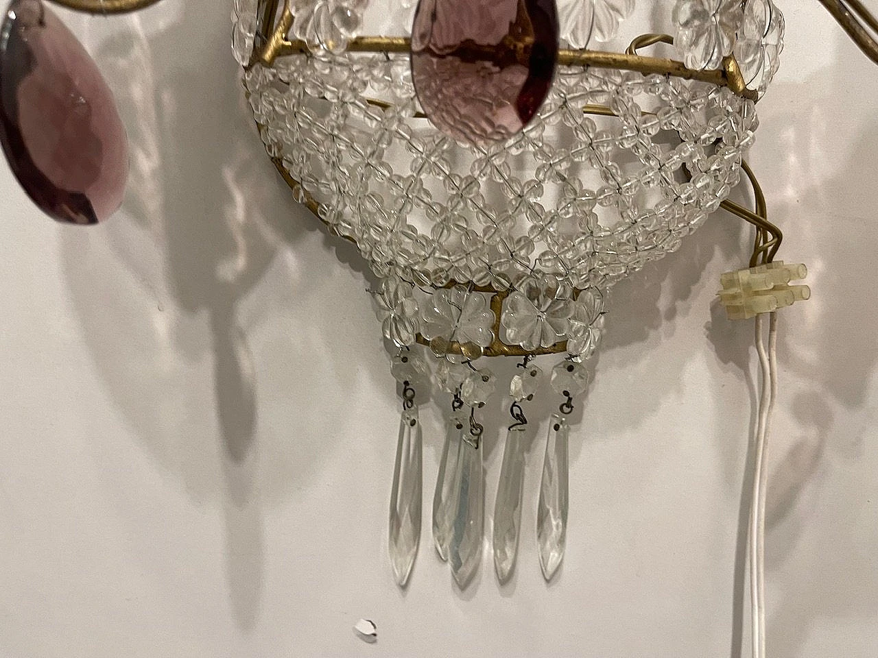 Pair of wall lights with glass beads, 1980s 6