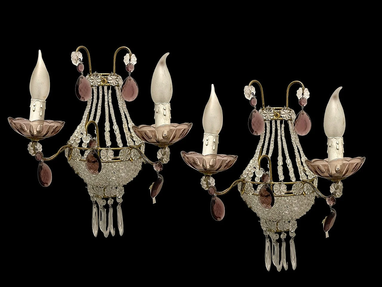 Pair of wall lights with glass beads, 1980s 10