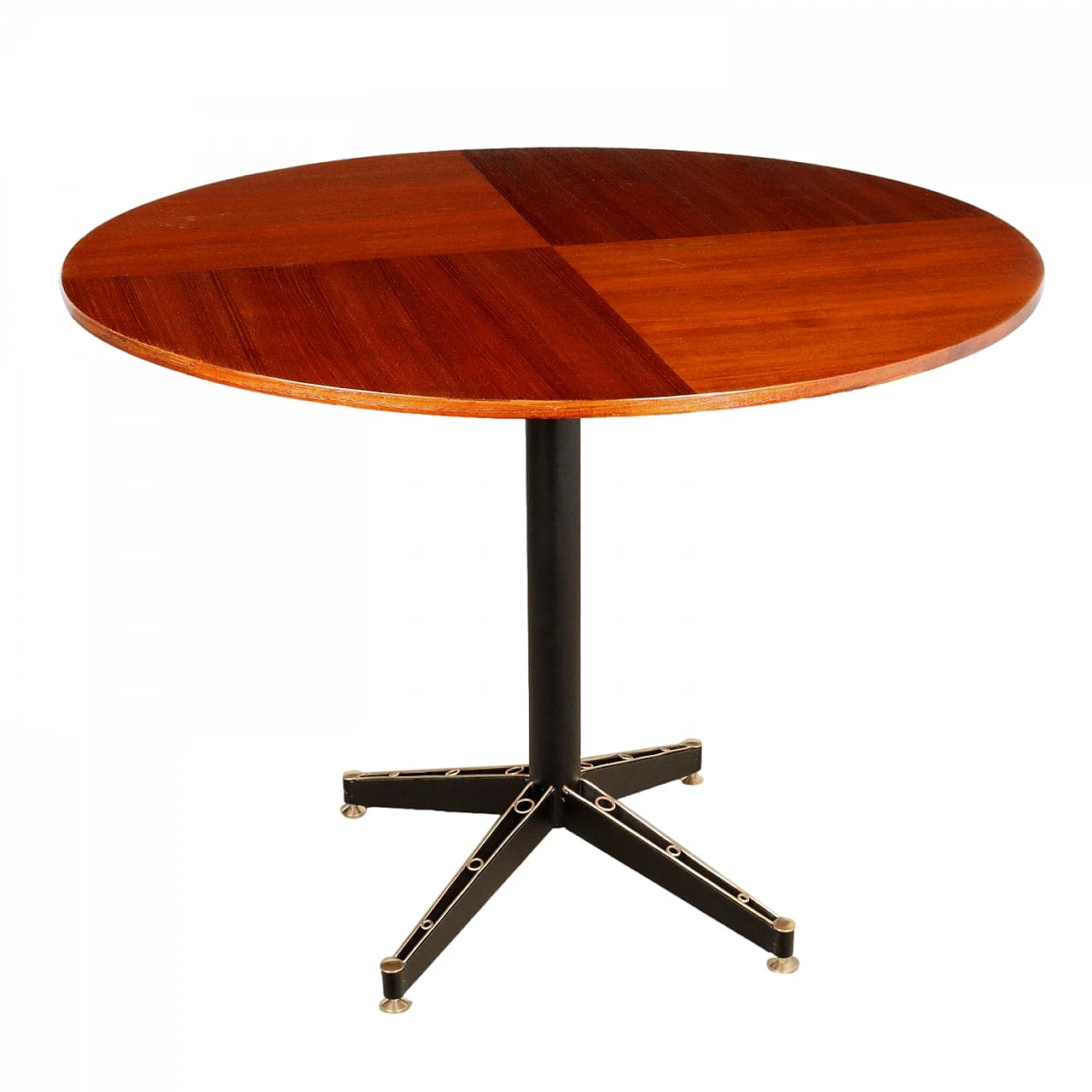 Table with round teak veneer top and metal & brass legs, 1950s 1