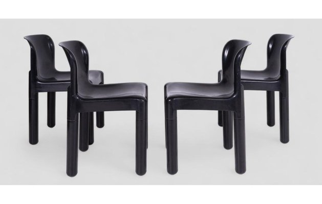 4 Chairs 4875 in black plastic by Carlo Bartoli for Kartell, 1970s
