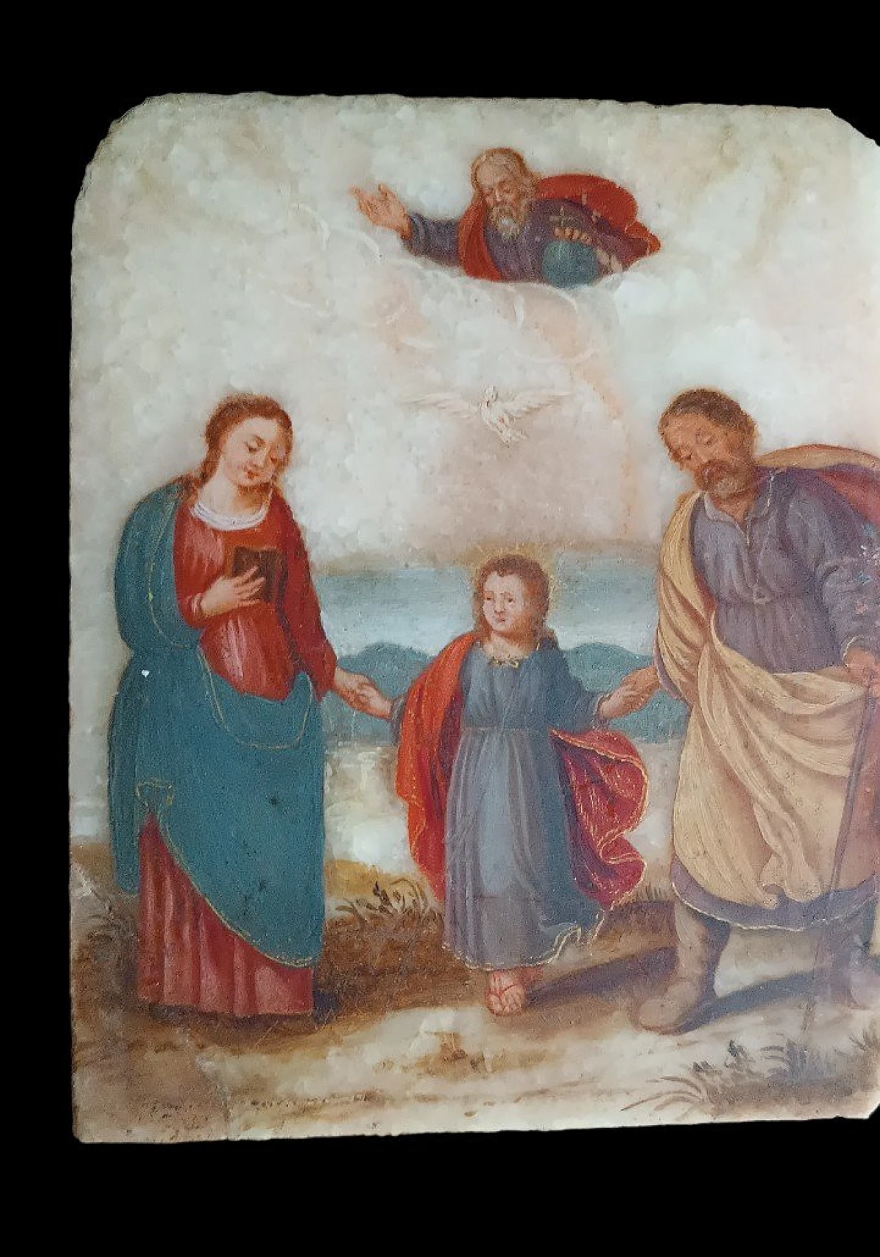 Sacra Famiglia, dipinto su alabastro, '700 3