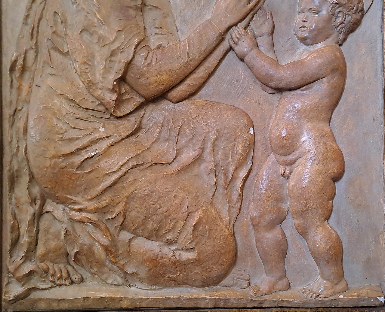 T. Bertolino, Madonna and Child, plaster bas-relief, 1940s 3