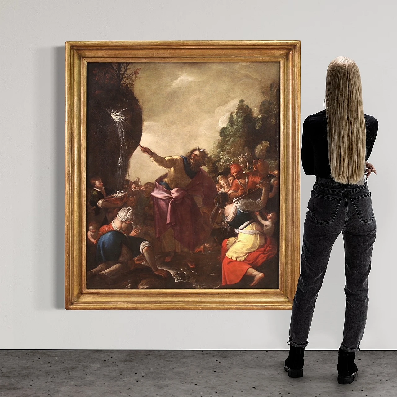 Mosè fa scaturire l'acqua dalla roccia, olio su tela, '600 3