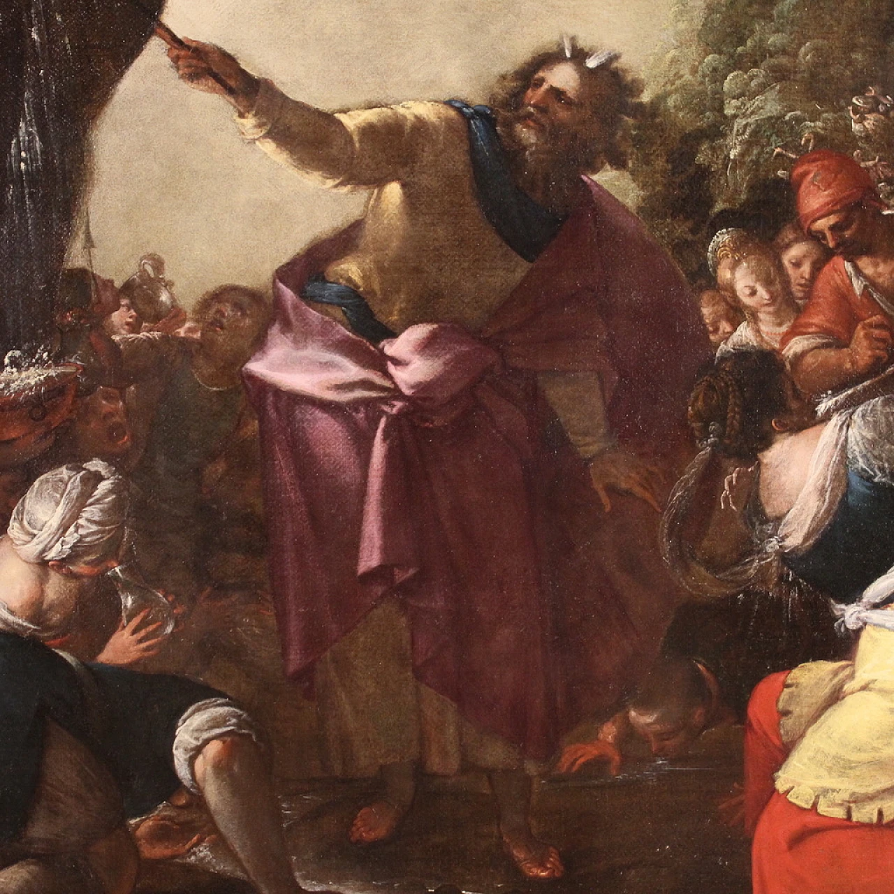 Mosè fa scaturire l'acqua dalla roccia, olio su tela, '600 4