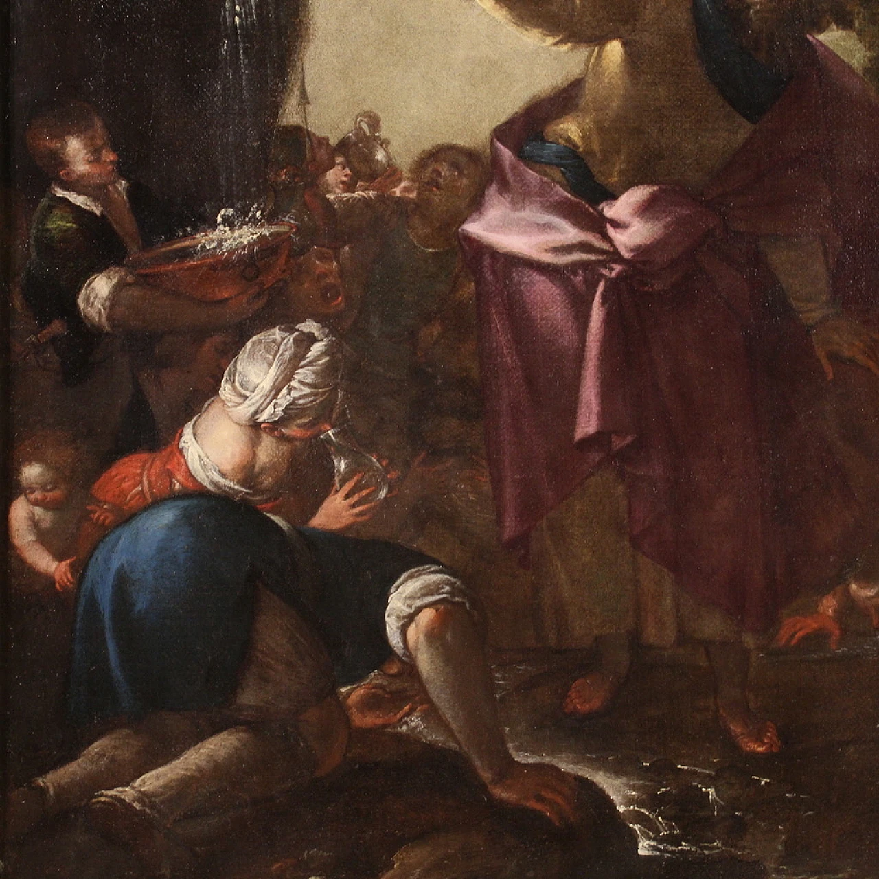 Mosè fa scaturire l'acqua dalla roccia, olio su tela, '600 5