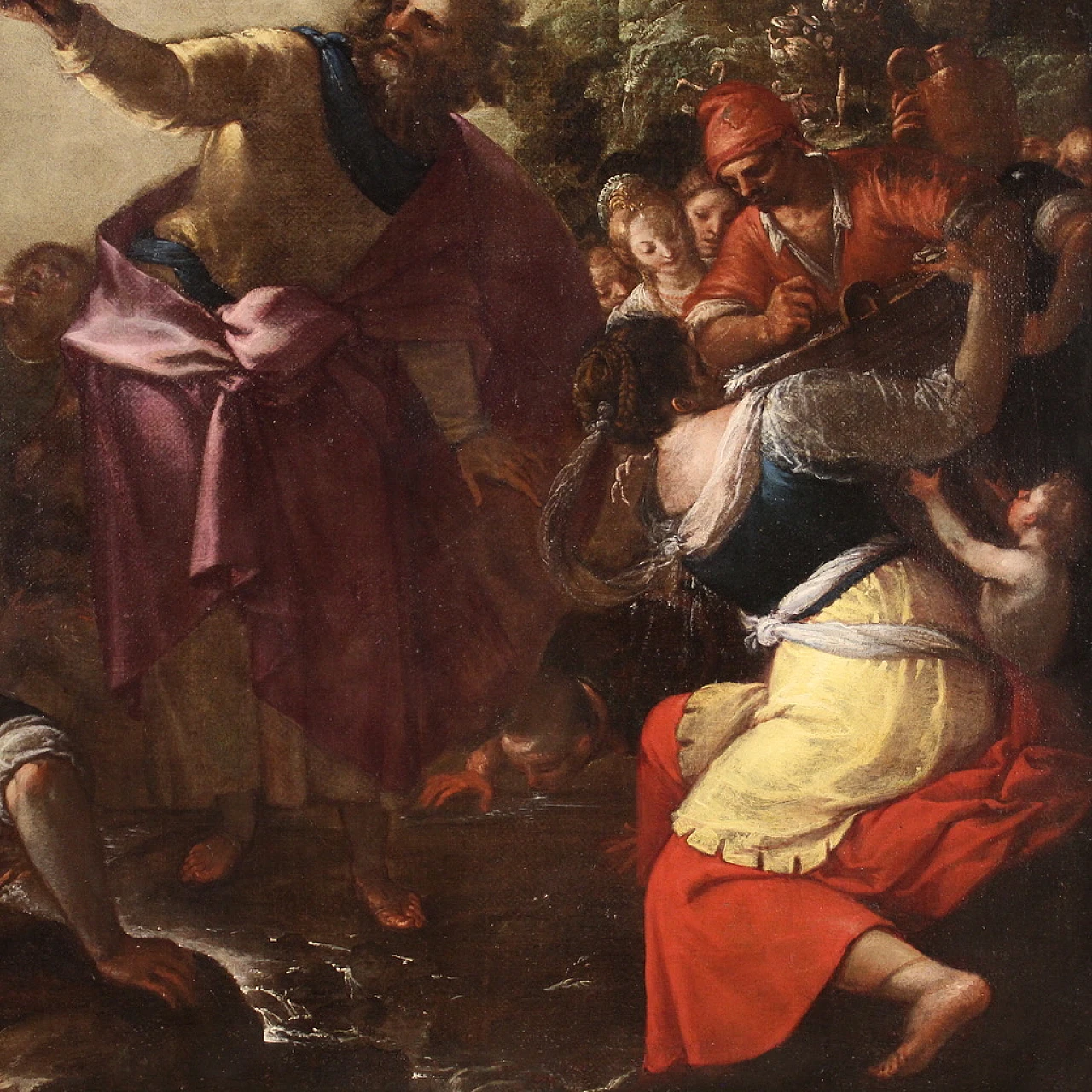 Mosè fa scaturire l'acqua dalla roccia, olio su tela, '600 6