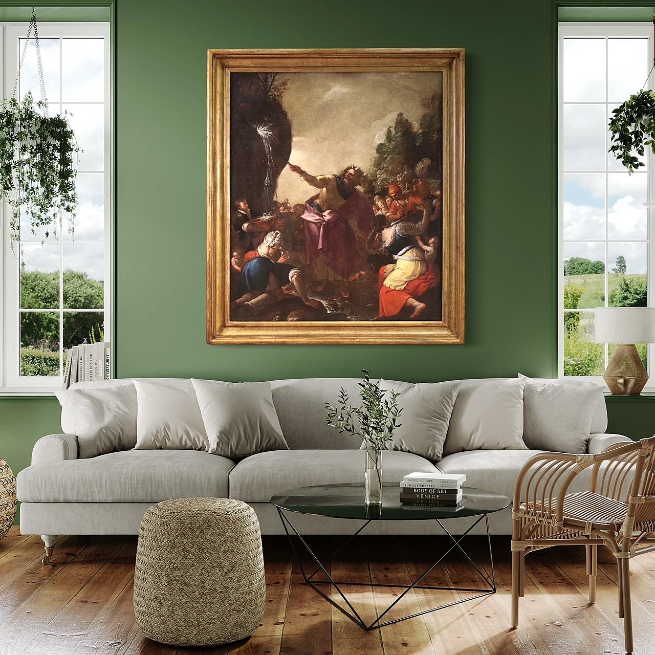 Mosè fa scaturire l'acqua dalla roccia, olio su tela, '600 7