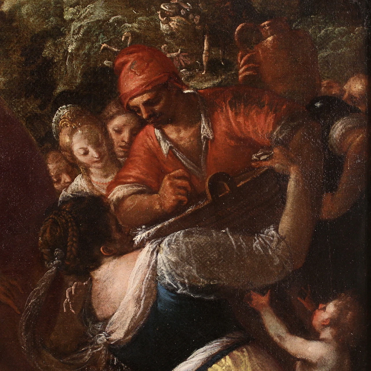 Mosè fa scaturire l'acqua dalla roccia, olio su tela, '600 10