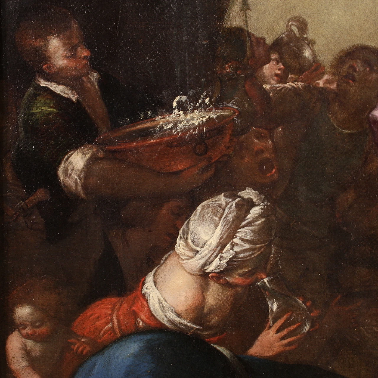 Mosè fa scaturire l'acqua dalla roccia, olio su tela, '600 11