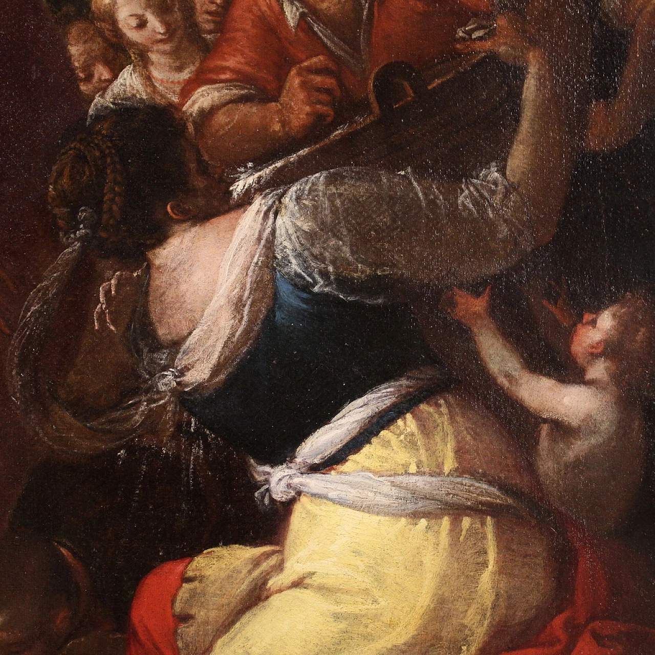 Mosè fa scaturire l'acqua dalla roccia, olio su tela, '600 12