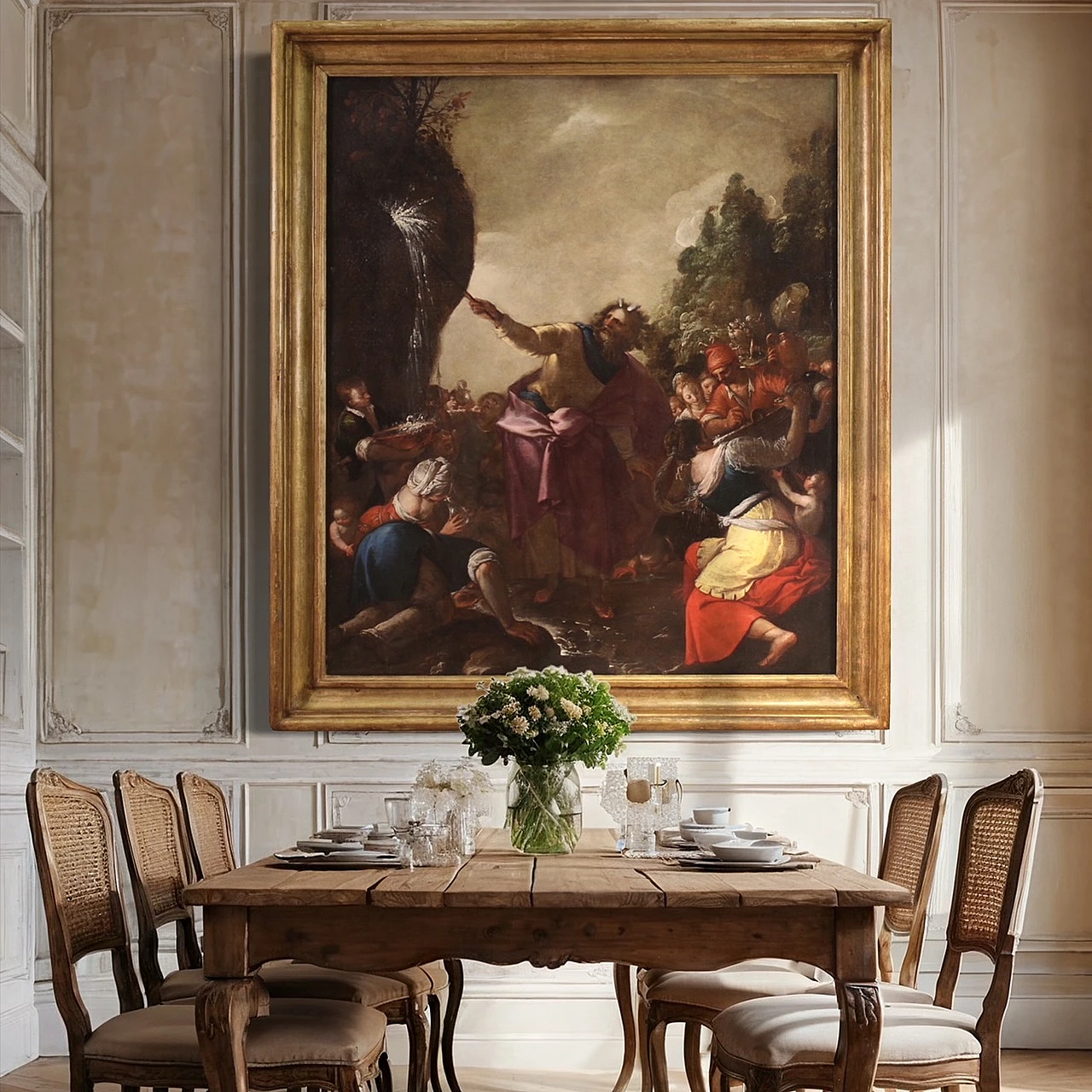 Mosè fa scaturire l'acqua dalla roccia, olio su tela, '600 14