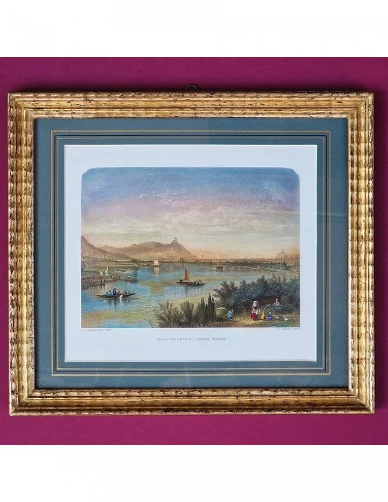 Brandard - Hammersley, Veduta sul Reno, incisione acquarellata, '800 1