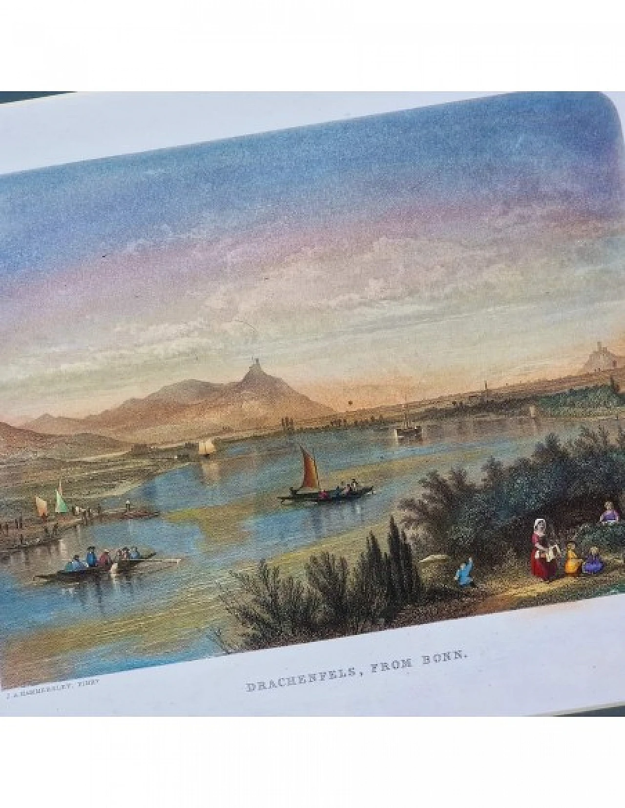 Brandard - Hammersley, Veduta sul Reno, incisione acquarellata, '800 3