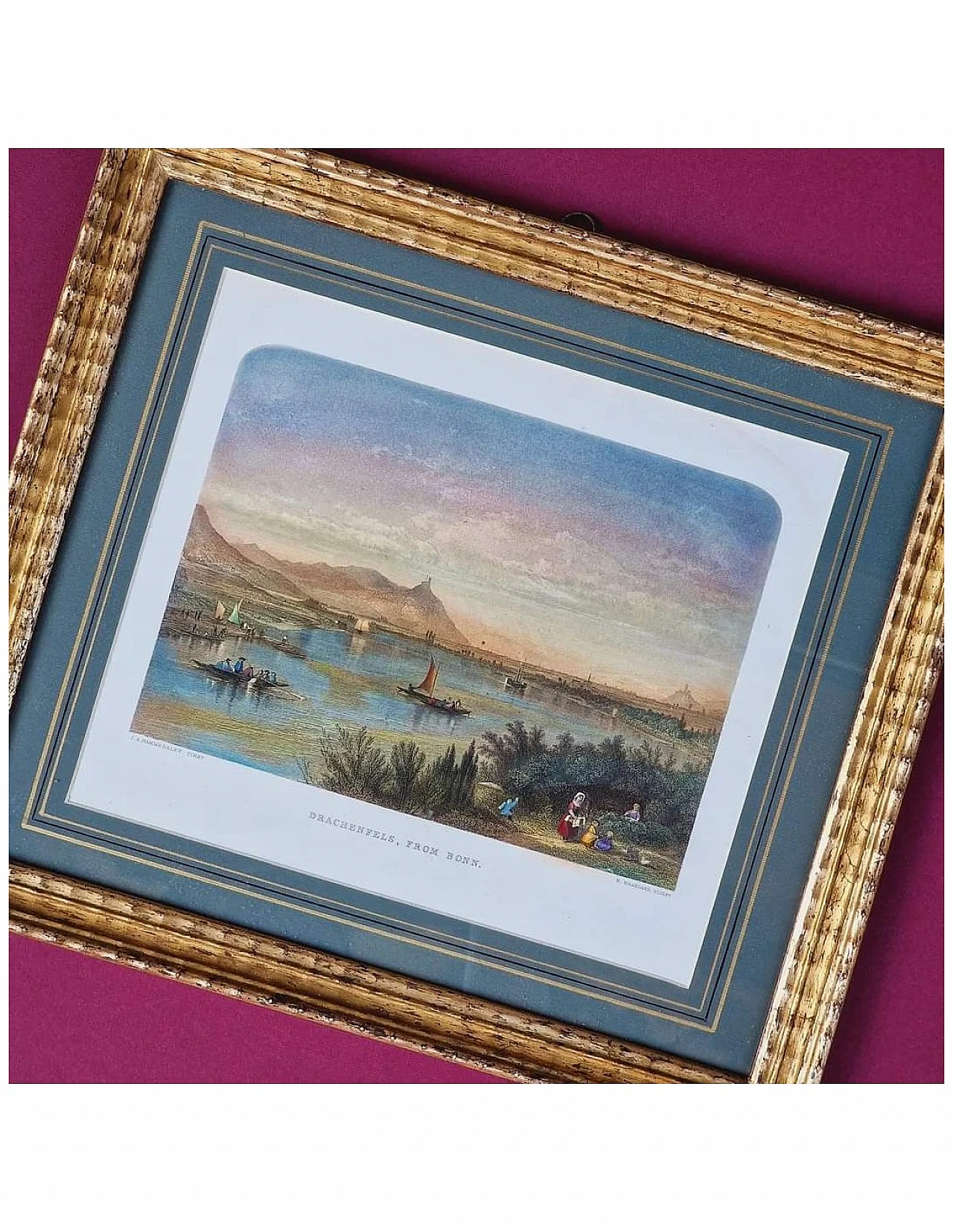 Brandard - Hammersley, Veduta sul Reno, incisione acquarellata, '800 10