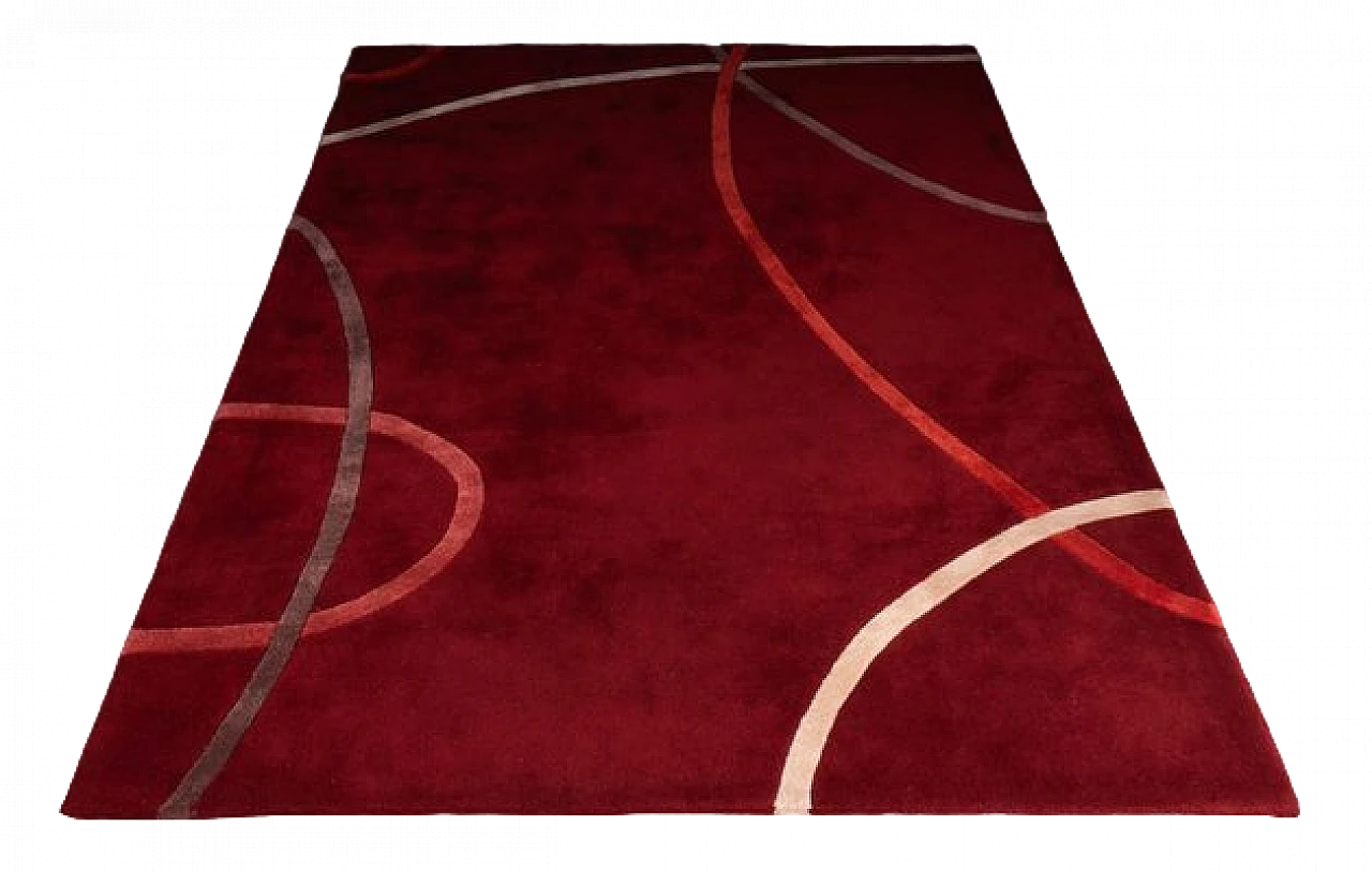 Rectangular rug in red with curved designs, 1990s 4