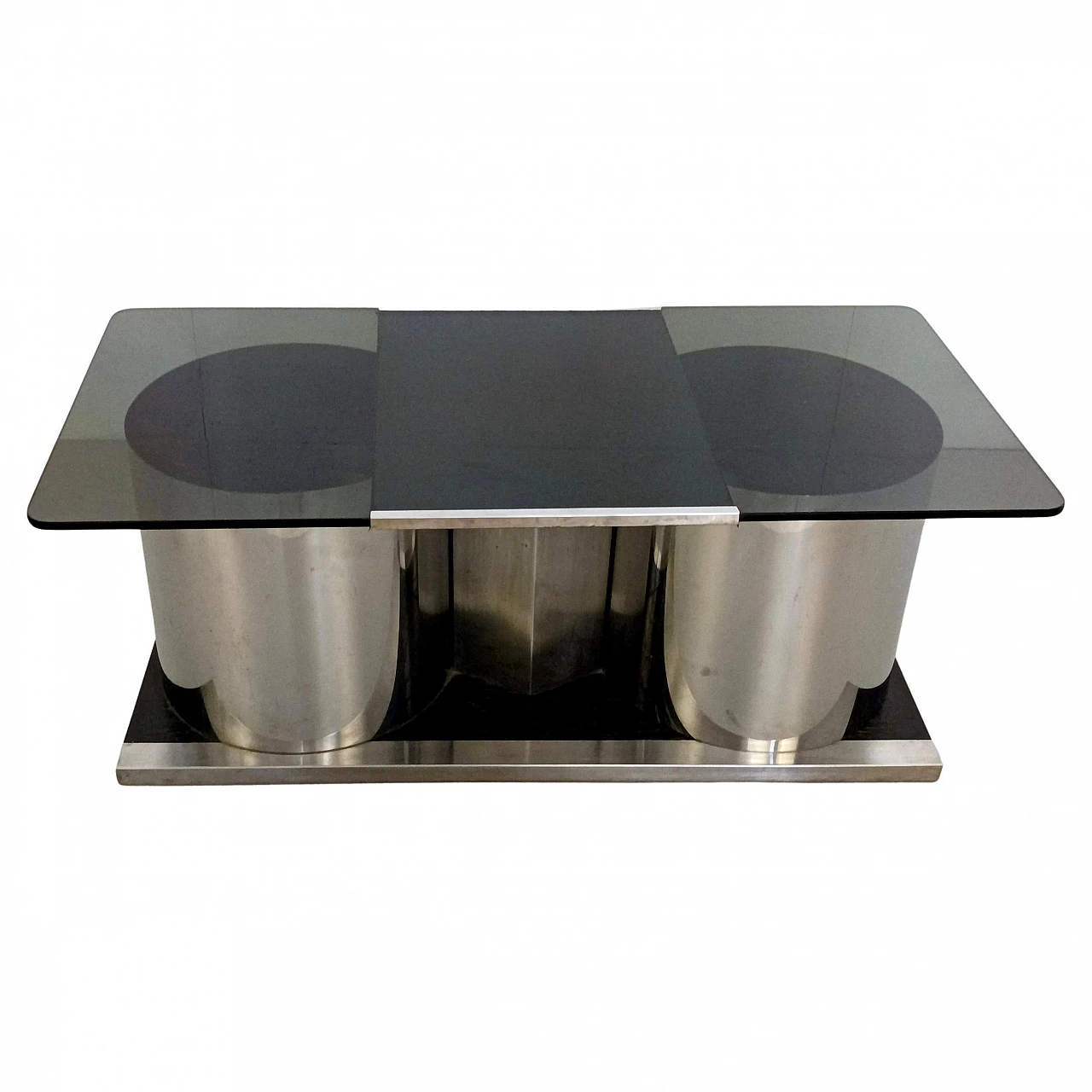 Coffee table with smoked glass top in the François Monnet style, 1970s 1
