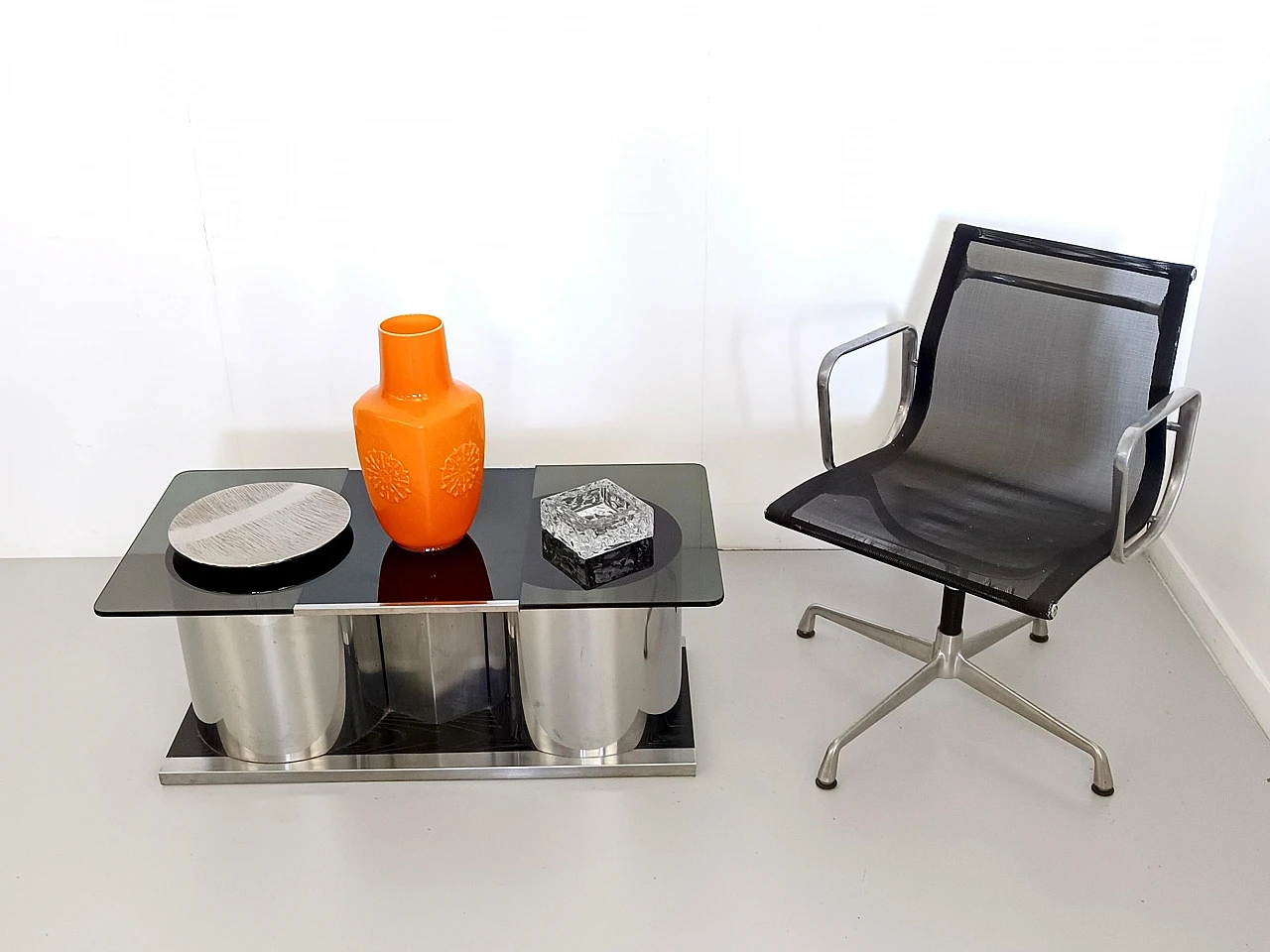 Coffee table with smoked glass top in the François Monnet style, 1970s 2