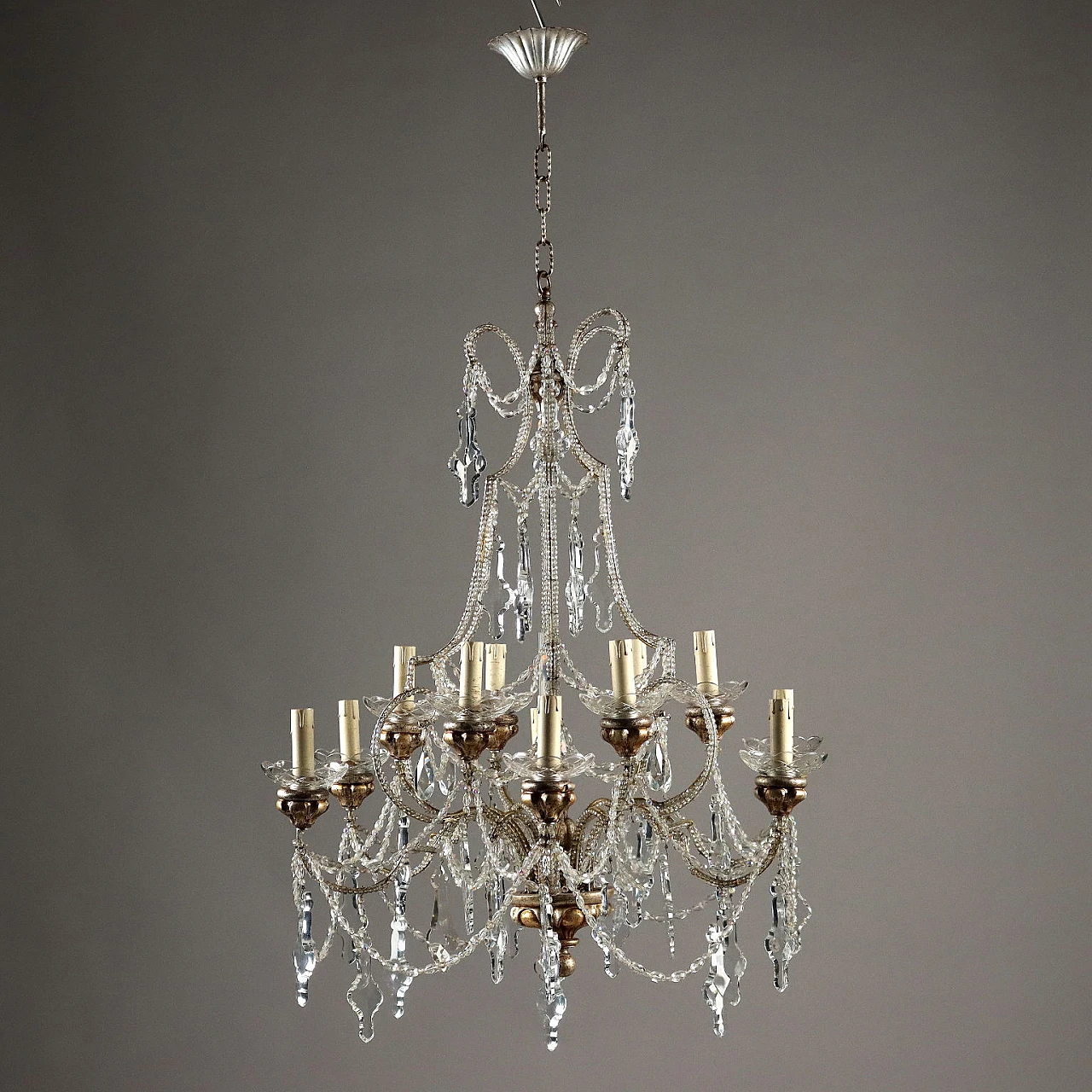 Twelve-light silver wood and crystal chandelier 1
