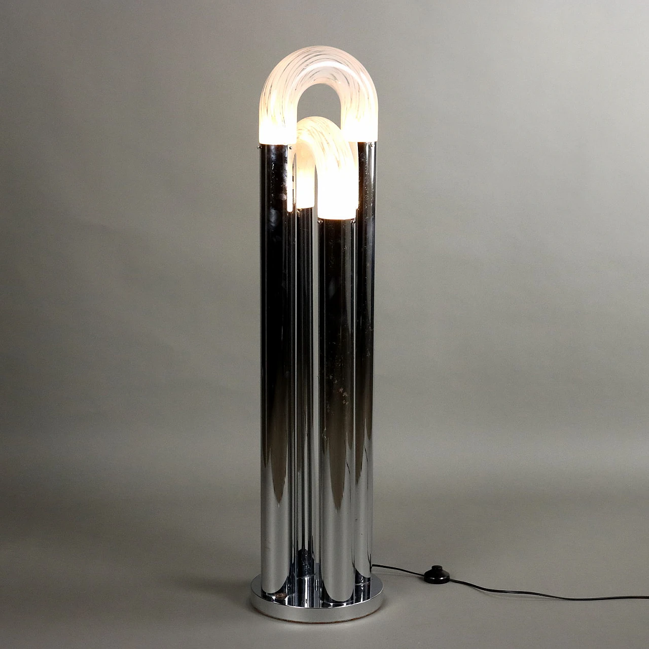 Floor Lamp in chromed metal & curved glass in C. Nason style, 1960s 1